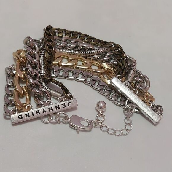Jenny Bird Austin Cuff Mixed Metal Stacked Layered Chain Bracelet - Picture 2 of 5
